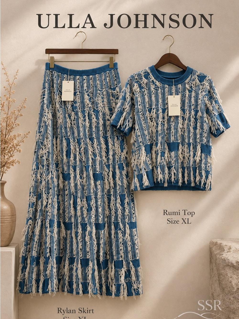 Ulla Johnson Rylan Skirt & Rumi Top Set Fringe Knit Bluette NWT XL BOHO Luxe